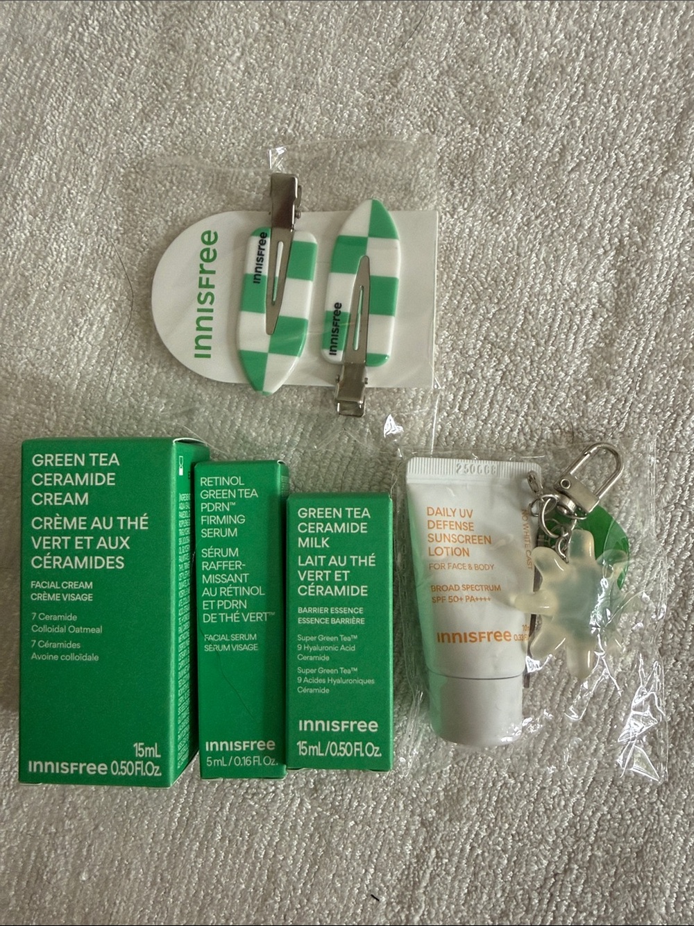 Innisfree K-Beauty Skincare Bundle | Green tea ceramide, SPF, accessories